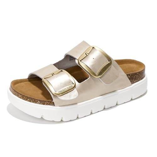 Project Cloud Genuine Leather Platform Sandals Women Footwear - Wedge Chunky Sandals Womens sandals with Memory Foam Insole and Cork Footbed (GREECECHUNKY,LIGD, 9) - Image 1
