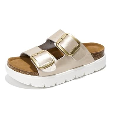 Project Cloud Genuine Leather Platform Sandals Women Footwear - Wedge Chunky Sandals Womens sandals with Memory Foam Insole and Cork Footbed (GREECECHUNKY,LIGD, 9) - Image 1
