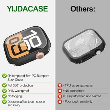 YIJDACASE 3 in 1 Waterproof Case for Apple Watch Screen Protector 46mm Series 10/Series 11,with Tempered Glass,[360° Protective Front and Back] PC Bumper Face Cover Compatible iWatch Accessories - Image 7