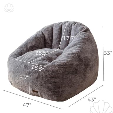 MAXYOYO Giant Bean Bag Chair, Oversized Bean Bag Couch for Adults and Kids, Faux Fur Shell-Shaped Large Chair with Filler, Stuffed Big Accent Sofa Lounge Floor Sofa for Gaming, Reading, Dark Grey - Image 2