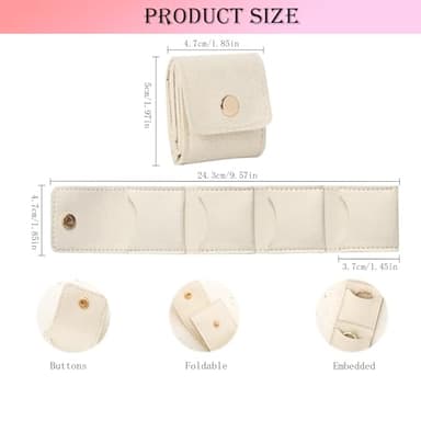Mini Travel Jewelry Bag, Portable Foldable Mini Travel Jewelry Roll Bag with Buckle, Small Jewelry Box for Travel Essentials, Earrings, Rings, Necklaces (White, Pink and Gray) - Image 4