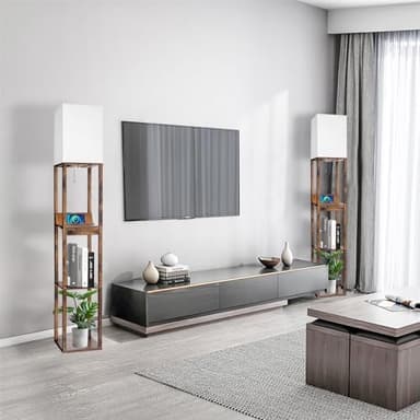 RUNTOP Floor Lamp with Shelves, Shelf Floor Lamp with Wireless Charger & 2 Charging USB Ports & Drawer, AC Outlet, 3 Color Temperature Tall Standing Lamp with Bulb for Living Room, Bedroom, Office - Image 7