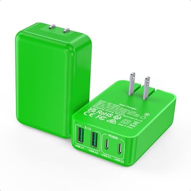 Flat USB C Charger Block, 2-Pack 40W USB C Fast Charging Block 4-Port Dual PD+QC Power Adapter Double Charger Block Multiport Type C Cube Multiple Wall Plug for iPhone16 15 14 13 12 11 Pro Max(Green) - Image 1