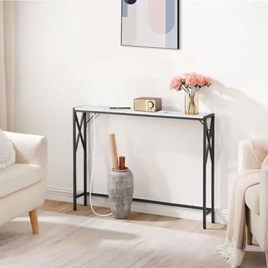 MAHANCRIS Sofa Table with Charging Station, 39.4” Narrow Entryway Console Table, Slim Hallway CouchTable, for Entrance, Foyer, Living Room, Hallway, Marble CTHM151E01 - Image 5