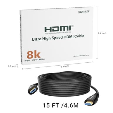 Cratree HDMI Cable 15FT Long - Certified 8K Ultra High Speed HDMI Cable,48Gbps Braided HDMI Cord,8K 60hz,4K 120hz,eARC,HDCP 2.2&2.3 - Compatible for HDTV/PS5 - Image 9