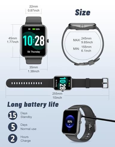GRV Smart Watch for iOS and Android Phones (Answer/Make Calls), Watches for Men Women IP68 Waterproof Smartwatch Fitness Tracker Watch with Heart Rate/Sleep Monitor Steps Calories Counter (Black) - Image 7