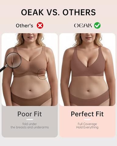 OEAK Womens Deep V Bras Wireless Comfortable Bra Supportive No Underwire Bras Tshirt Push Up Bralettes Plunge Seamless Bra Coffee M - Image 4