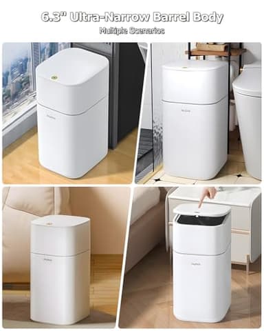 O-MART Bathroom Trash Can with Lid, 1.9 Gallon Small Garbage Can with Press Top Lid, Plastic Wastebasket for Toilet, Office, Bedroom, Living Room, Kitchen, White, 10 Rolls of Bags Included - Image 8