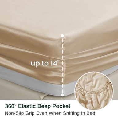 Love's cabin Full Size Satin Sheet Sets - 4 Piece Beige Silky Sheet Set with Deep Pocket, Luxury Silk Feel Satin Sheets Full Bedding Set (1 Flat Sheet,1 Fitted Sheet,2 Pillow Cases) - Image 6