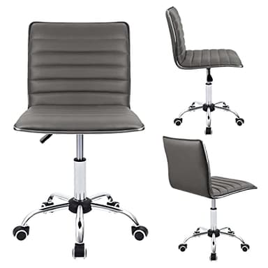 Furmax Mid Back Task Chair, Low Back Leather Swivel Office Chair, Vanity Chair for Makeup Room, Computer Desk Chair Retro with Armless Ribbed (Grey) - Image 3