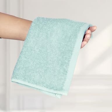 Amazon Basics Cotton Washcloths for Bathroom, Fast Drying, Extra Absorbent, 12 x 12 in, Seafoam Green, Ice Blue, White, 24-Pack - Image 6