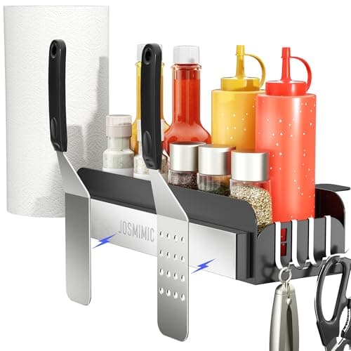 Josmimic Upgraded Griddle Caddy for 28"/36" Blackstone/Weber Griddle, BBQ Grill Storage Organizer, Space Saving Griddle Accessories with Double-Sided Magnetic Strip & Paper Towel Holder & J-Hooks - Image 1