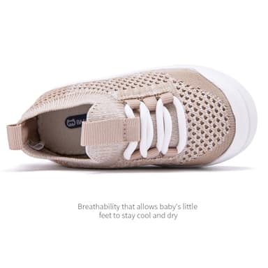 BMCiTYBM Baby Shoes Boys Girls Barefoot First Walking Shoes Breathable Mesh Walker Sneakers Tennis Outdoor Indoor Slip On 12-18 Months Toddler Camel Size 5 Toddler - Image 3