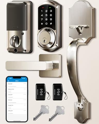 Veise Smart Front Door Lock Set, App Control, Keyless Entry Deadbolt with Lever Handle, Electronic Digital Touchscreen Keypad, Auto Lock, Easy Install, Satin Nickel - Image 1