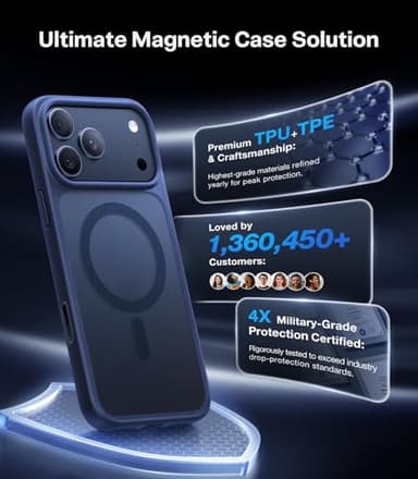 TORRAS Stronger Magnetic for iPhone 17 Pro Case 12FT Military-Grade Protection [Camera Control][Fit for MagSafe] Shockproof Translucent Anti-Fingerprint Phone Case for iPhone 17 Pro 6.3", Deep Blue - Image 2