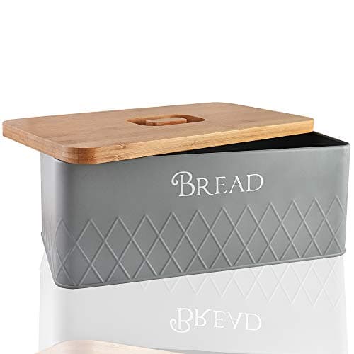 Baking & Beyond Space-Saving Bread Box with Bamboo Cutting Board Lid,13"x7.5"x5" for Kitchen Countertop, Bread Storage Container Holder, Bread Keeper Bin - Fresh Loaves - Image 1