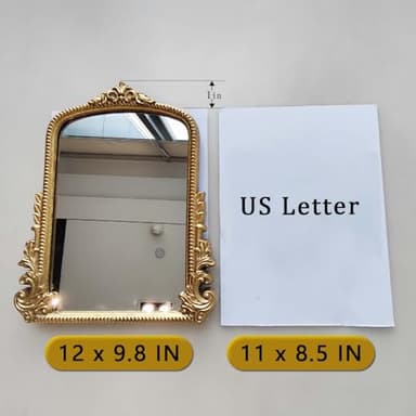 Vintage Makeup Mirror, Vanity Desk Mirror Antique Traditional Tabletop Mirror, Standing, Hang or Wall Mounted, Adjustable Dress-up Mirror, Gold Decor Mirror for Living Room,Bedroom (gold, 12*9.8 in) - Image 2