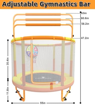 LANGXUN 60" Trampoline for Kids, 5ft Toddler Mini 6-in-1 Trampoline Indoor Outdoor with Swing, Basketball Hoop, Dart Board, Gymnastics Bar, Rings, Christmas Toys Birthday Gifts for Girls Boys Age 1-8 - Image 3