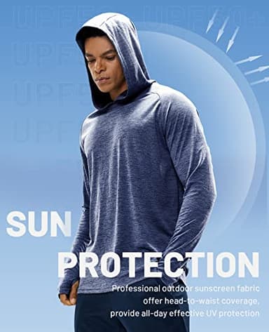 MIER Men's UPF 50+ Sun Protection Hoodie Long Sleeve SPF Fishing Hiking Quick Dry Running Thumbhole UV Shirts Lightweight, Blue Heather, XL - Image 2