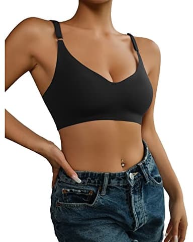 DEANGELMON 4 Pieces V Neck Bralettes Padded Seamless Adjustable Straps Bra Everyday Basic Sleeping Bras (4P3,L) - Image 2