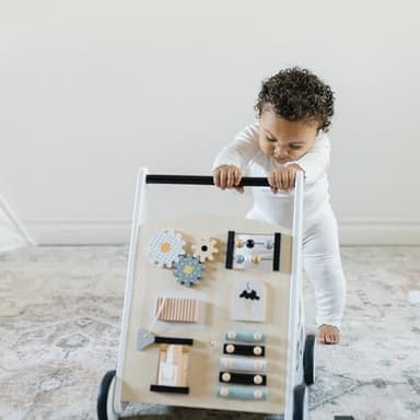 Beright Wooden Baby Walker Push and Pull Learning Activity Walker Kids’ Activity Toy Multiple Activities Center Develops Motor Skills & Stimulates Creativity (Natural) - Image 3