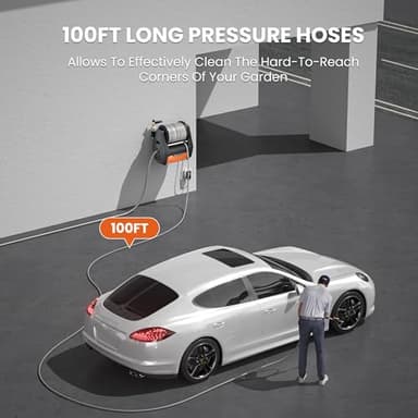 Giraffe Tools Grandfalls Pressure Washer Pro, Electric Wall Mount Power Washer with 100FT Retractable Pressure Hoses, 3700PSI, 1.6GPM, 4 Nozzles, Foam Cannon for Cars/Patios, Dark Silver - Image 7