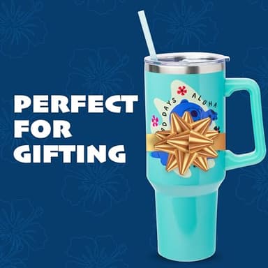 Silver Buffalo Disney Lilo and Stitch Aloha No Bad Days Chillin’ Stainless Steel Tumbler with Handle and Straw, Fits in Standard Cup Holder, 40 Ounces - Image 8