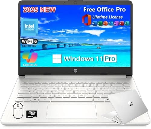HP 2025 Latest 14" HD Laptop Computer, Intel Processor N150, 16 GB RAM, 384 GB Storage(128GB UFS+256GB MSD), with Office Lifetime License, Copilot AI, Wi-Fi 6, Webcam, Windows 11 Pro, w/Accessories - Image 1