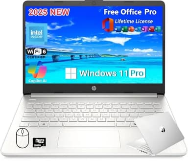 HP 2025 Latest 14" HD Laptop Computer, Intel Processor N150, 16 GB RAM, 384 GB Storage(128GB UFS+256GB MSD), with Office Lifetime License, Copilot AI, Wi-Fi 6, Webcam, Windows 11 Pro, w/Accessories - Image 1
