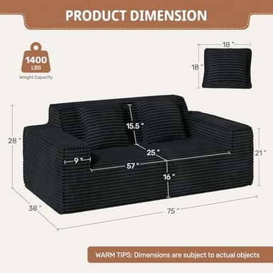 75'' Cloud Loveseat Sofa, No Assembly Required Comfy Deep Seat Couches 1 pcs for Living Room, Bedroom, Apartment - Image 2