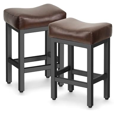 Raynesys Counter Height Bar Stools Set of 2, 24 Inch Barstools for Kitchen Island Counter, Bonded Leather Kitchen Stools with Thick Saddle Seats & Heavy Duty Metal Base, Easy Assembly, Brown/Black - Image 9