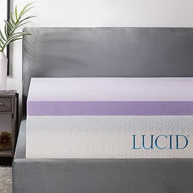 LUCID 3 Inch Lavender Infused Memory Foam Mattress Topper, Queen Size – Ventilated Design – Pressure Relieving Bed Topper - Mattress Pad – CertiPur Certified - Image 1