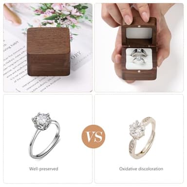 Etercycle Engagement Ring Box, Handmade Wooden Square Wedding Jewelry Box, Small Wood Ring Bearer Box Double Slot Ring Case for Proposal Ceremony Anniversary(Double White) - Image 4