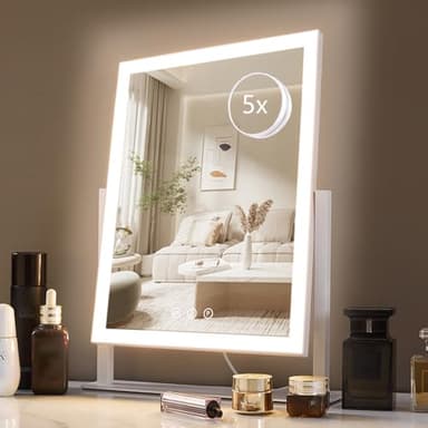 HIEEY Lighted Makeup Mirror, Hollywood Vanity Mirror with Lights, Three Color Lighting Modes, and 5X Magnification Mirror, Smart Touch Control, 360°Rotation (17.3in,White,Gift Box) - Image 1