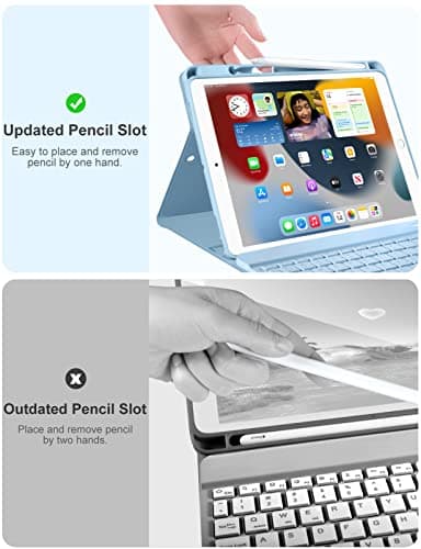 Hamile for iPad 9th/8th/7th Generation Case with Keyboard 10.2 Inch - 7 Colors Backlit Wireless Detachable Folio Keyboard Cover with Pencil Holder for iPad Pro 10.5" / iPad Air 3rd Gen (Sky Blue) - Image 7