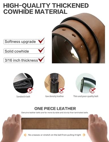 wolksprong Thicken Full Grain Leather Mens Belt Heavy Duty Work Belt High Hardness Buckle Packed In Gift Box - Image 3