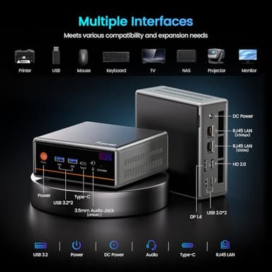 Trycoo Mini PC, Ryzen 5 5600H (6C/12T, up to 4.2Ghz),8GB DDR4/256GB NVMe SSD,Type-C/DP/HD,4K/60Hz Triple-Display,Mini Desktop Computer,Dual LAN/WiFi6/BT5.2/USB3.2 Mini Computers - Image 9