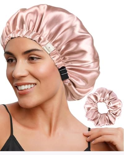 YANIBEST Adjustable Silk Bonnet Double Layer Satin Bonnet Hair Bonnet for Sleeping Bonnets for Women Hats Curly Natural Hair, Blush Pink - Image 1