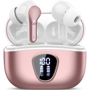 Wireless Earbuds, Bluetooth 5.4 Headphones HiFi Stereo, Bluetooth Earbuds with ENC Noise Cancelling Mic, IP7 Waterproof in Ear Earphones, 48H, LED Display Ear buds for Pad Workout Sports, Rose Gold - Image 1