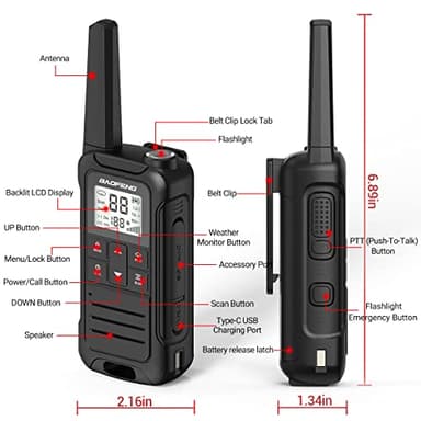 Walkie Talkies Long Range Rechargeable Walkie Talkie for Adults, Baofeng F22 FRS Radio Walky Talky Family Walkie-Talkie with Flashlight 1400 mAh Battery USB Charger for Camping Trip 2Pack - Image 7