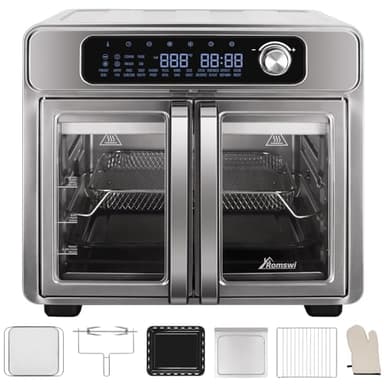 Romswi 26QT French Door Air Fryer Toaster Oven Combo, 24 Cooking Functions and Digital Controls, Fits 12" Pizza, 6 Slices of Toast, Rotisserie 6lb Chicken, 6 Accessories Included - Image 8