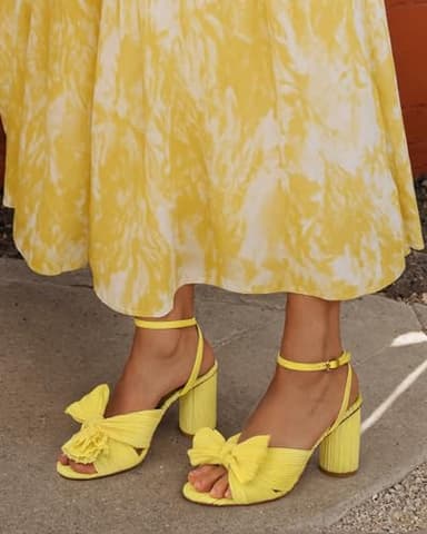 MUCCCUTE Women's Bow Heels Chunky Block Open Toe Heeled Sandals Ankle Strap Buckle Heels for Bridal Wedding (Yellow, Size 9.5) - Image 7