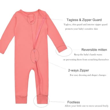 Aablexema Baby Cotton Fooltess Pajamas with Mitten, 3-pack Infant Romper Zip Up One Piece Jumpsuits Outfit(Purple&Yellow&Rose Pink,12-18m) - Image 3