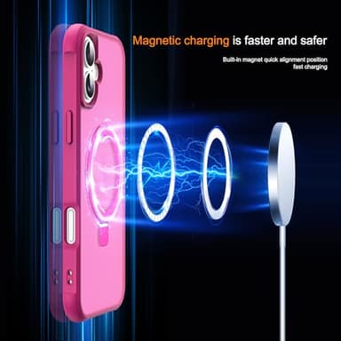 SKYLMW Compatible with iPhone 16 Case with Invisible Magnetic O-Ring Stand Military-Grade Translucent Case for iPhone 16 6.1" [Compatible with Mag-Safe][Great Grip Feeling], Rose - Image 3