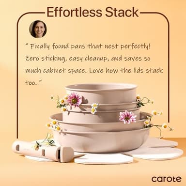 CAROTE Ceramic Cookware Sets, Pots and Pans Set Non Stick Non Toxic, Induction Cookware, Kitchen Cookware Sets, Pots Set for Healthy Coooking 19Pcs, Taupe - Image 6