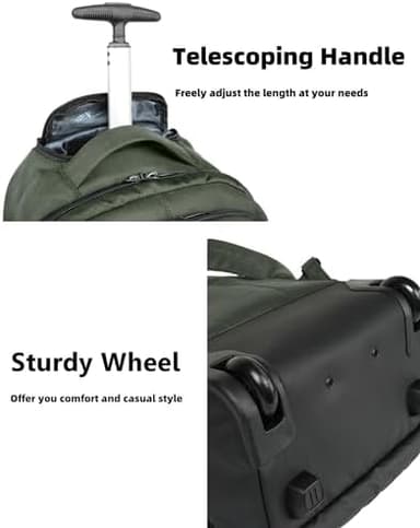 MATEIN Rolling Backpack, 17 Inch Travel Laptop Backpacks with Wheels, Water Resistant Large Roller Carry On Luggage Wheeled, Trolley Overnight Suitcase Business College Computer Bag, Green - Image 4