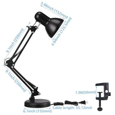 TORCHSTAR Metal Desk Lamp with Clamp, Swing Arm, Architect Adjustable Gooseneck Table Lamp, Clip Desk Lights for Home Office, Work, Study, Reading, E26 Base, Multi-Joint, Black - Image 6