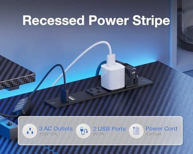 ODK 66 Inch Gaming Desk with USB Charging Ports and LED Lights, Reversible L Shaped Computer Desk with Storage Shelves & Monitor Stand, Corner Gamer Desk Table with Power Outlets, Carbon Fiber Black - Image 4