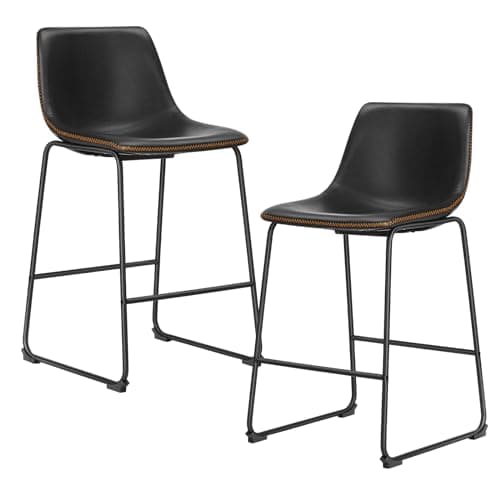 Sweetcrispy Counter Height Bar Stools Set of 2, 26 inch Height Stool Faux Leather Barstools with Back, Armless Kitchen Island Countertop Comfortable Modern Chairs with Metal Legs - Classic Black - Image 1