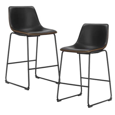 Sweetcrispy Counter Height Bar Stools Set of 2, 26 inch Height Stool Faux Leather Barstools with Back, Armless Kitchen Island Countertop Comfortable Modern Chairs with Metal Legs - Classic Black - Image 1